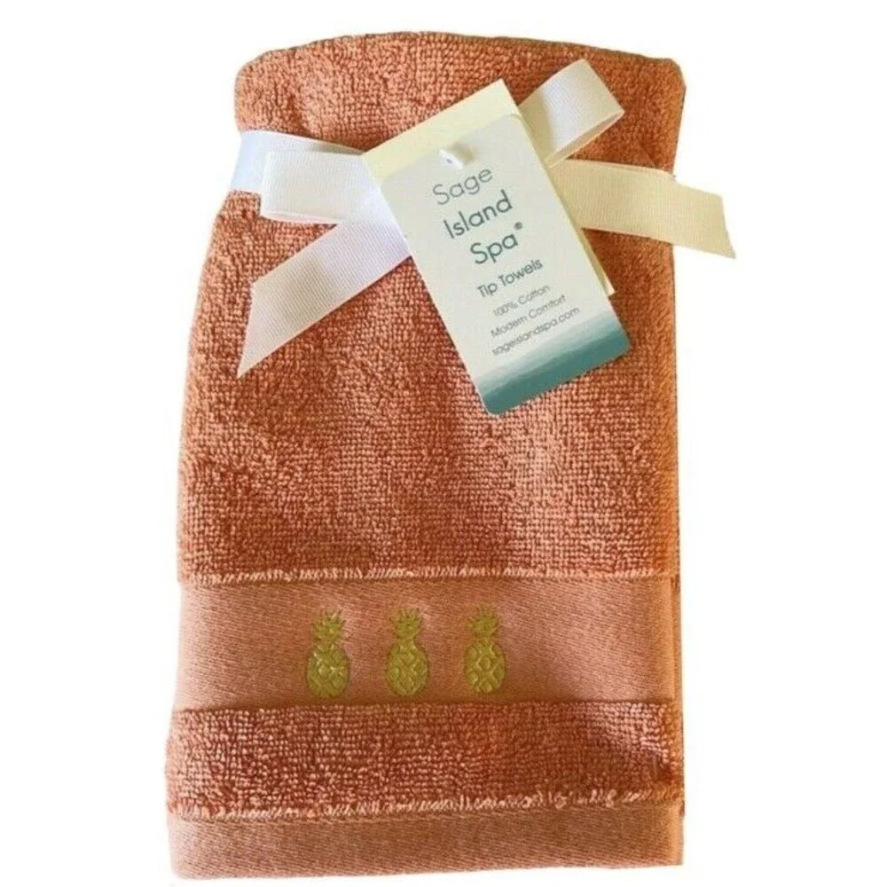 Pineapple Welcome Fingertip Towels Bathroom Summer Beach House Set of 2